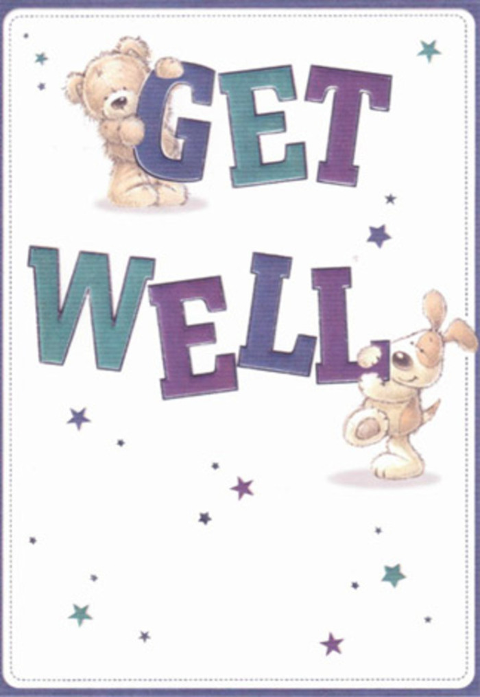 Celebrating tender encouragement, this get well card creates a narrative as memorable as a shared walk through Perivale's favorite parks. Two lovable characters-a gentle bear with plush fur and a playful pup with floppy, velvety ears-gather joyfully beside towering, colourful letters spelling out 'Get Well'. Swirls of cosmic blues and verdant teals bring an empowering confidence to the typography, anchoring the design amidst clusters of whimsical, starlit bursts. The tactile allure of the bear's fuzz and the puppy's soft muzzle is almost tangible, conjuring the soothing comfort found in the texture of fresh petals and leaves arranged by Perivale Florist. Lightness and levity permeate the scene, ideal for lifting a loved one's spirits in Perivale Hospital or at home nearby. This card, much like a carefully chosen bouquet, is a heartfelt gesture-a celebration of care, positivity, and the healing power of a simple, sincere wish.